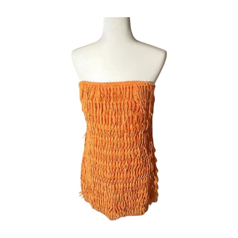 Anthropologie Let Me Be Fringe Lace Tube Mini Dress Orange NWT Petite S
